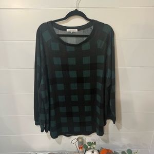 NEW w/o tags CHIC SOUL curved hem slouchy dolman tunic, green/black checkered
